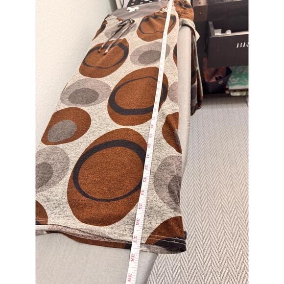 Dressbarn Brown Gray Long Sleeves Tie Front Oval Pattern Casual Dress 10 Retro - Picture 10 of 10